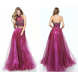 NWT Sherri Hill 50958 Magenta Pink Organza Two Piece Barbiecore Formal Gown $598